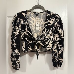 Express Black and Cream Leaf Print Blouse